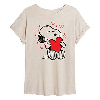 Juniors' Peanuts Snoopy Hearts Oversized Tee