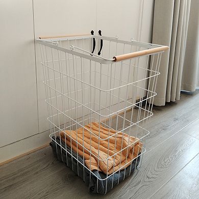 Sonoma Goods For Life® White Wire & Wood Hamper