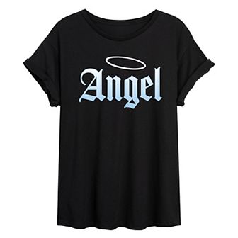 Juniors' Angel Gothic Oversized Tee