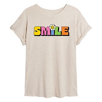 Juniors' Colorful Smile Oversized Tee
