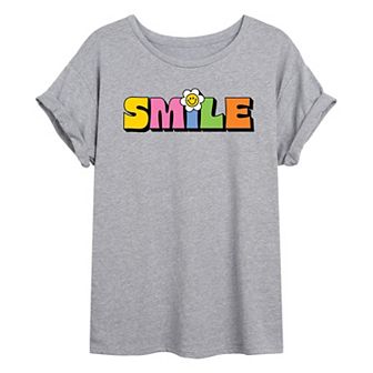 Juniors' Colorful Smile Oversized Tee
