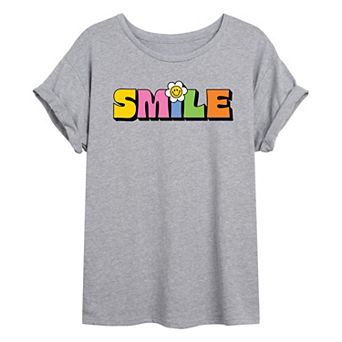 Juniors' Colorful Smile Oversized Tee