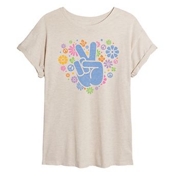 Juniors' Peace Sign Hand Oversized Tee
