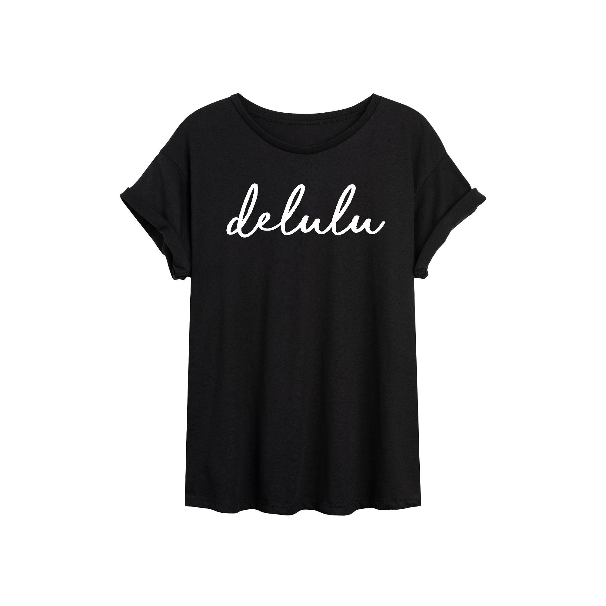 Juniors Delulu Script Oversized Tee, Girls, Size: Small, Black