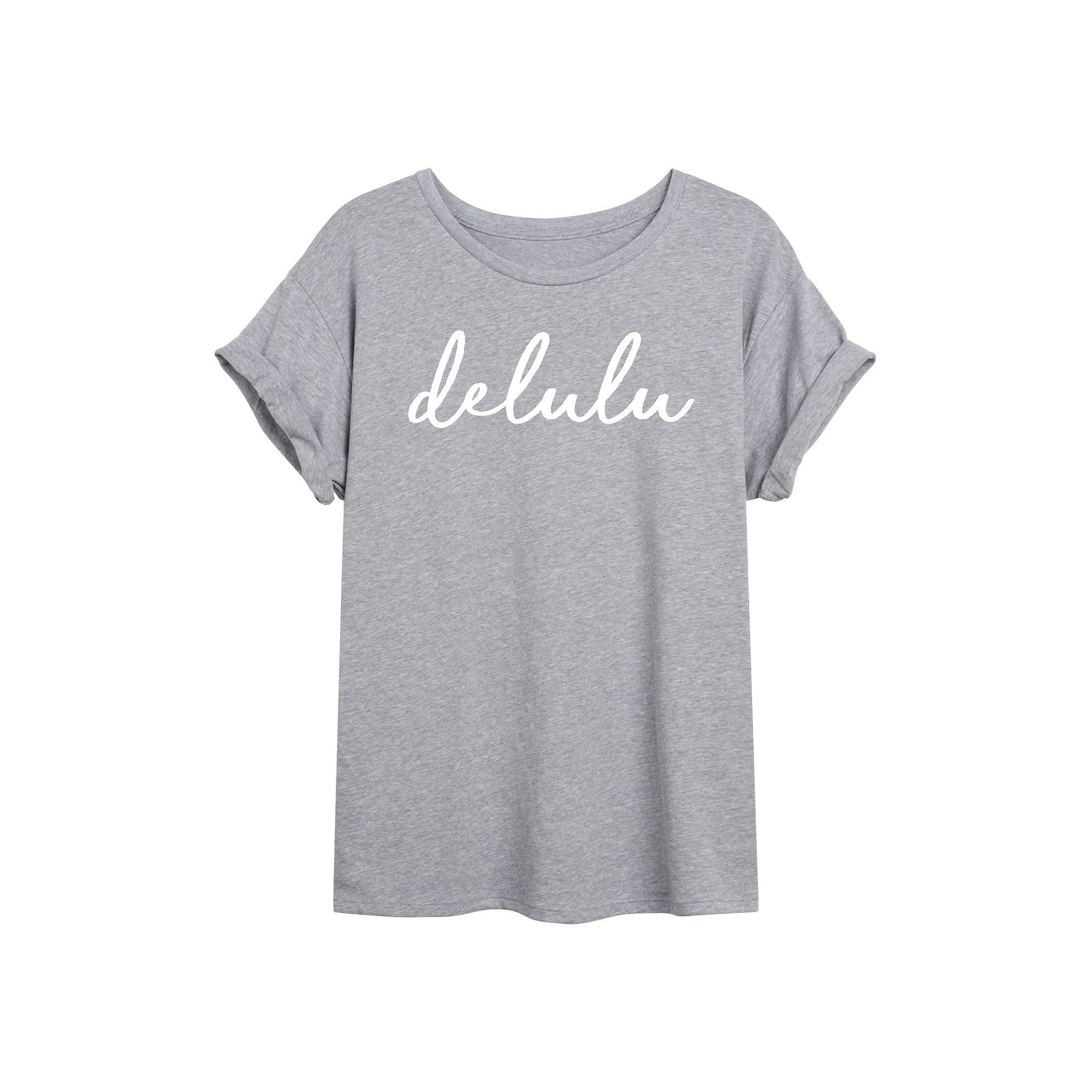 Juniors Delulu Script Oversized Tee, Girls, Size: Small, Gray
