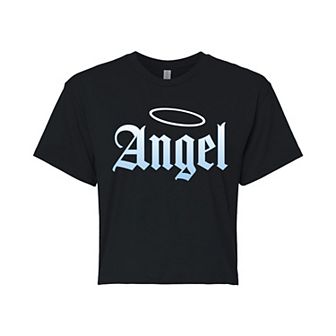 Juniors' Angel Gothic Cropped Tee