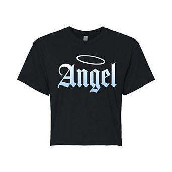 Juniors' Angel Gothic Cropped Tee