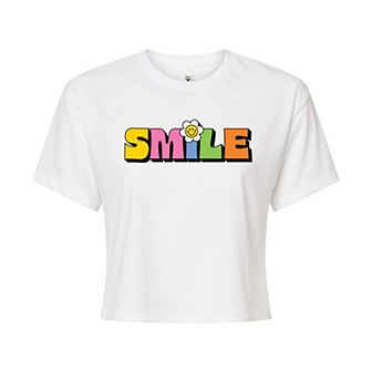 Juniors' Colorful Smile Cropped Tee