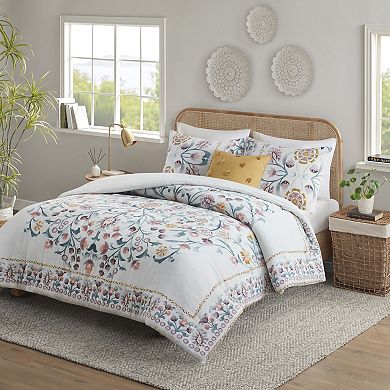 Madison Park Chloe 4-Piece Floral Comforter Set with Throw Pillow