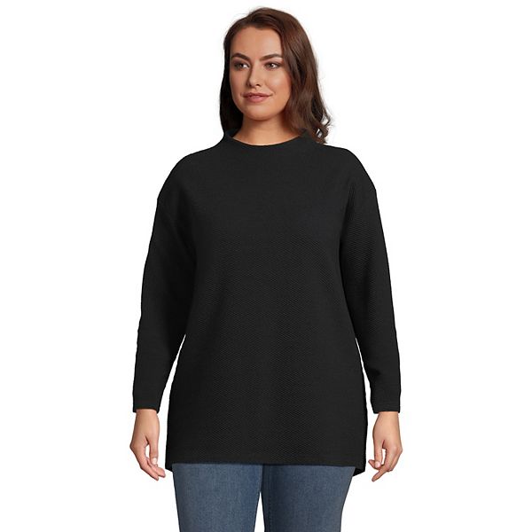 Plus Size Lands' End Long Sleeve Textured Pique Funnel Neck Tunic