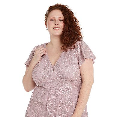 Plus Size R&M Richards Multi Needle Embroidery Evening Gown With Sequin Mesh