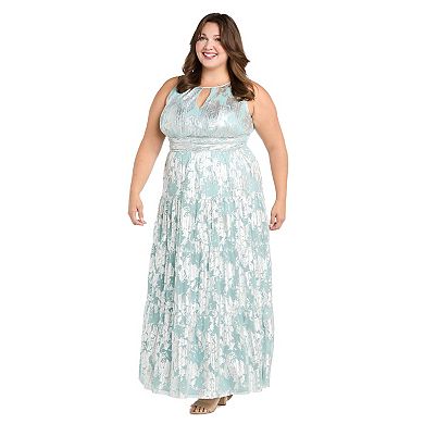 Plus Size R&M Richards Foil Print Pleated Mesh Tiered Halter Dress