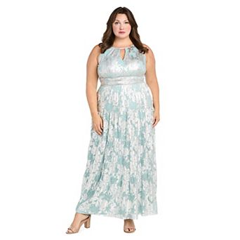 Plus Size R&M Richards Foil Print Pleated Mesh Tiered Halter Dress