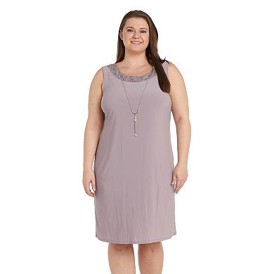 Plus Size R&M Richards 3-Piece Embroidered Sequin Lace Jacket & Jersey Dress with Detachable Necklace