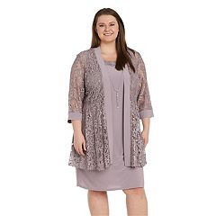 R&M Richards Plus Size Women 2 Piece Sequin Lace Jacket Long Dress