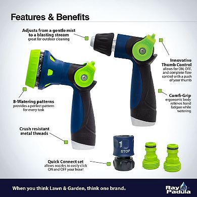 Ray Padula Thumb Control Garden Hose Nozzle with Quick Connect Set