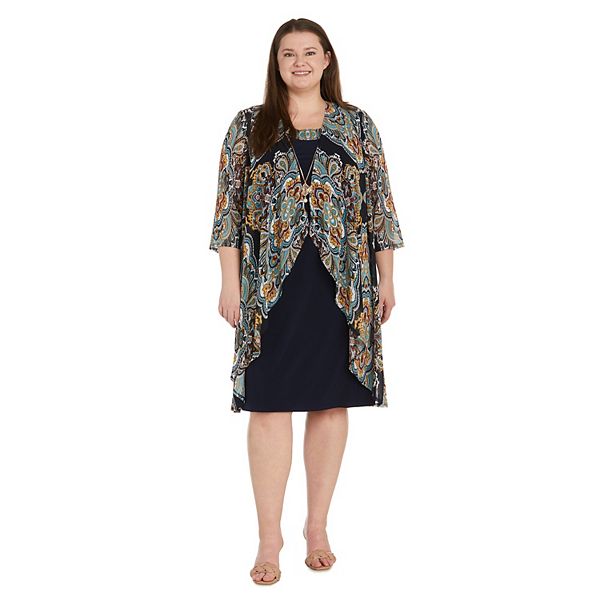 Plus Size R&M Richards 2-Piece Paisley Foil Print Flyaway Jacket and ...