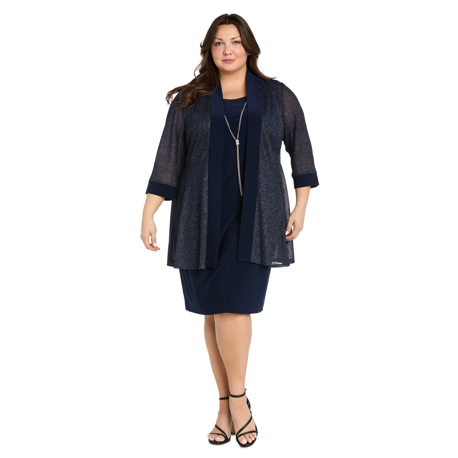 Женские платья R&M Richards Plus Size R&M Richards 2 pc Metallic Rib Jacket Dress