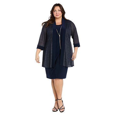 Женские платья R&M Plus Size R&M Richards 2 pc Metallic Rib Jacket Dress