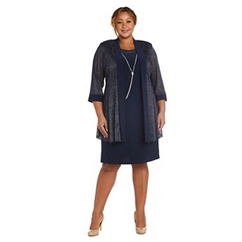 Plus Size R&M Richards 2 pc Metallic Rib Jacket Dress