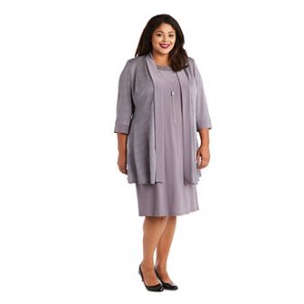Plus Size R&M Richards 2 pc Metallic Rib Jacket Dress
