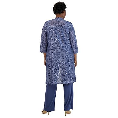 Plus Size R&M Richards 3-Piece Scallop Lace Duster & Pant Set