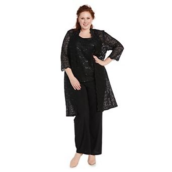 Plus Size R&M Richards 3 pc Scallop Lace Duster & Pant Set
