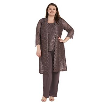 Plus Size R&M Richards 3 pc Scallop Lace Duster & Pant Set