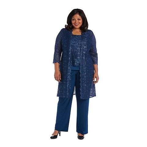 Женские платья R&M Plus Size R&M Richards 3 pc Scallop Lace Duster & Pant Set