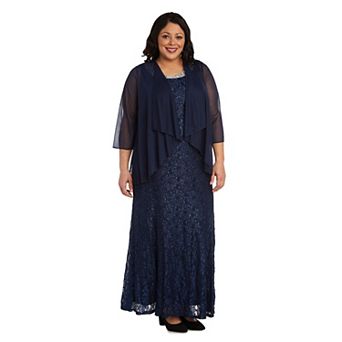 Plus Size R&M Richards 2 pc Flyaway Jacket and Lace A-Line Dress Set