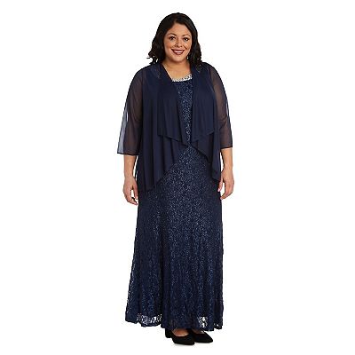 Plus Size R&M Richards 2-Piece Flyaway Jacket and Lace A-Line Dress Set