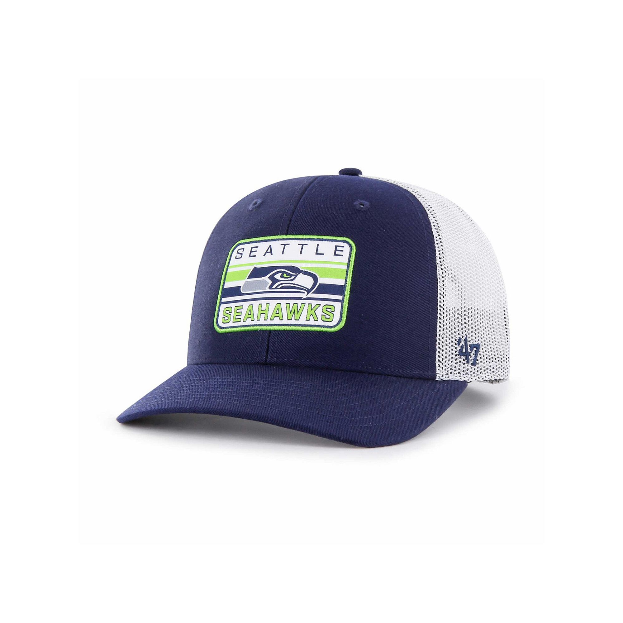 Mens 47 Navy/White Seattle Seahawks Drifter Adjustable Trucker Hat, Blue