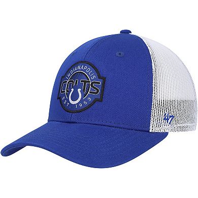 Youth '47 Royal/White Indianapolis Colts Scramble Adjustable Trucker Hat