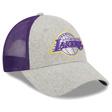 Men's New Era Gray/Purple Los Angeles Lakers Pop Trucker 9FORTY Adjustable Hat