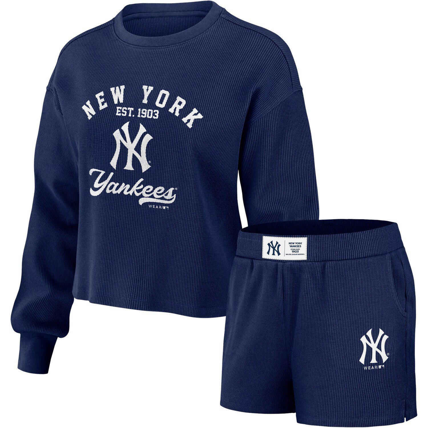 New Era Navy New York Yankees Tie-dye Cropped Long Sleeve T-shirt