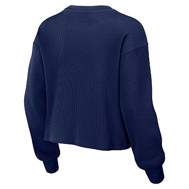 Women's WEAR by Erin Andrews Navy Denver Broncos Waffle Knit Long Sleeve T-Shirt & Shorts Lounge Set