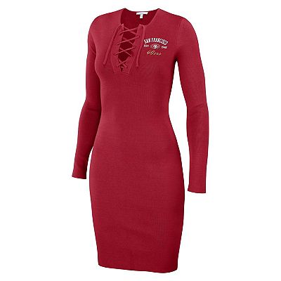 Women s WEAR by Erin Andrews Scarlet San Francisco 49ers Lace Up Long Sleeve Dress