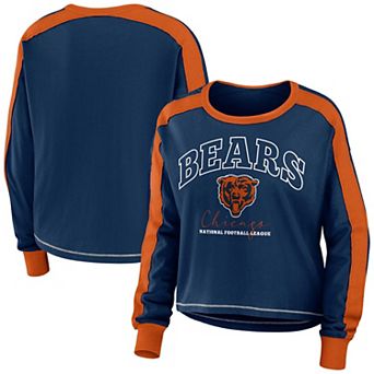 Women's WEAR by Erin Andrews Navy/Orange Chicago Bears Color Block Long Sleeve T-Shirt