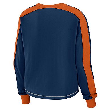 Women's WEAR by Erin Andrews Navy/Orange Chicago Bears Color Block Long Sleeve T-Shirt