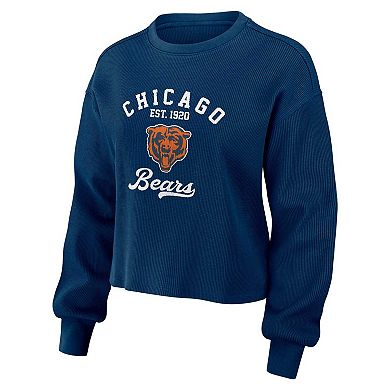 Women's WEAR by Erin Andrews Navy Chicago Bears Waffle Knit Long Sleeve T-Shirt & Shorts Lounge Set