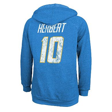 Women's Majestic Threads Justin Herbert Powder Blue Los Angeles Chargers Name & Number Pullover Hoodie