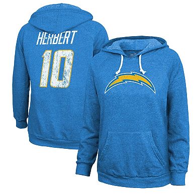 Women's Majestic Threads Justin Herbert Powder Blue Los Angeles Chargers Name & Number Pullover Hoodie