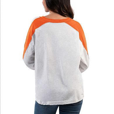 Women's G-III 4Her by Carl Banks Ash/Orange Clemson Tigers Smash Oversized Long Sleeve T-Shirt