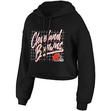 Women's WEAR by Erin Andrews Black Cleveland Browns Domestic Cropped Pullover Hoodie