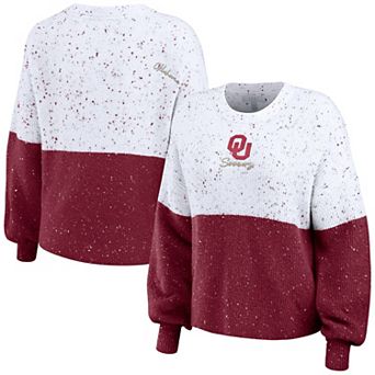 Women's WEAR by Erin Andrews White/Crimson Oklahoma Sooners Colorblock Script Pullover Sweater