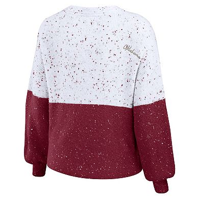 Women's WEAR by Erin Andrews White/Crimson Oklahoma Sooners Colorblock Script Pullover Sweater