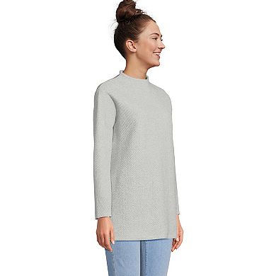 Women's Lands' End Long Sleeve Textured Pique Funnel Neck Tunic Top