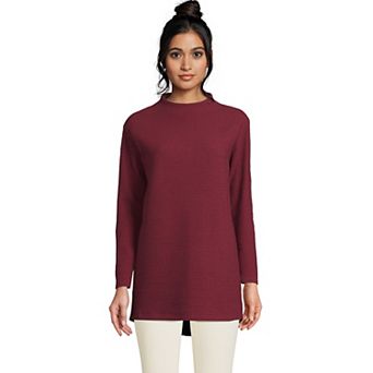 Women's Lands' End Long Sleeve Textured Pique Funnel Neck Tunic Top