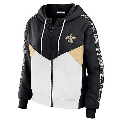 Women's WEAR by Erin Andrews Black/White New Orleans Saints Plus Size Color Block Full-Zip Hoodie