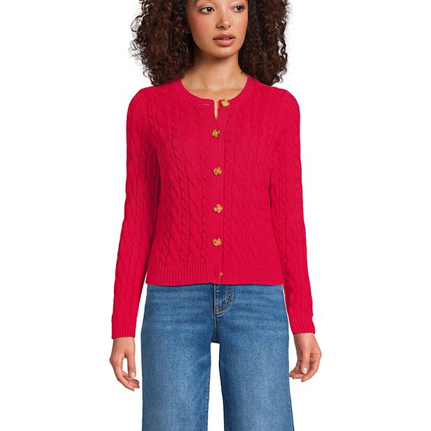 Petite Lands' End Cotton Drifter Cable Cardigan Sweater